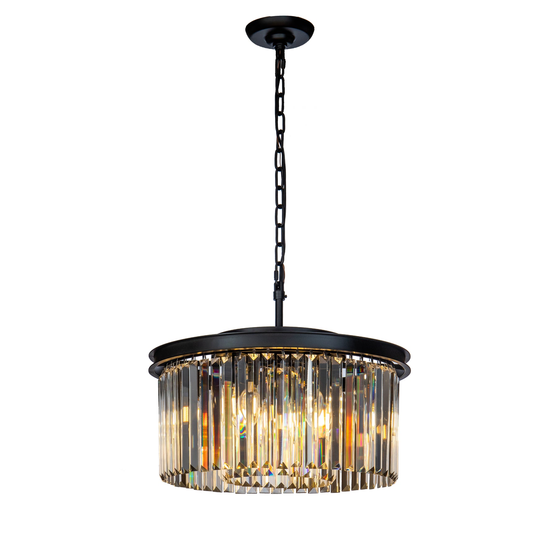 OpenBox 9-Lights Modern 20" Matte Black 2-Tier Round Fringe Crystal Chandelier