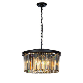 OpenBox 9-Lights Modern 20" Matte Black 2-Tier Round Fringe Crystal Chandelier