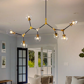 OpenBox 7-Lights Black and Brass Modern Linear Sputnik Chandelier With Clear Glass Shade