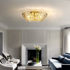 Luxury Brass Crystal Flush Mount Light