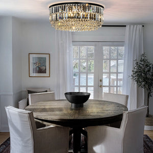 5 Lights 24" Modern Glam Matte Black Crystal Flush Mount
