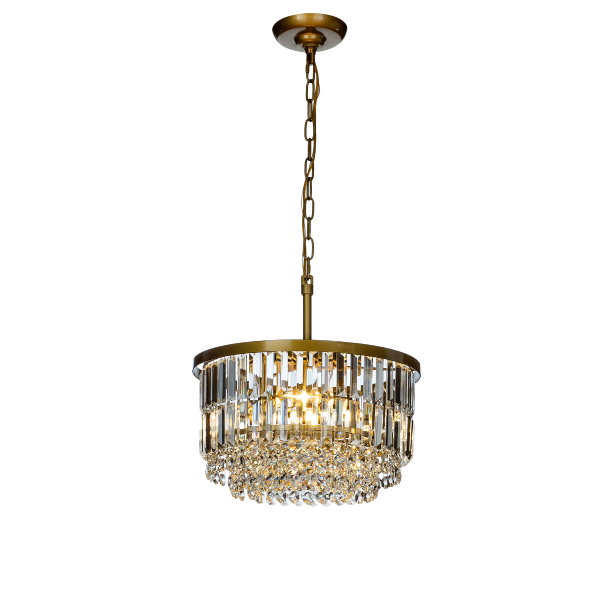 Open Box 3 Lights 16" Modern Glam Gold Round Chandelier With Clear Crystal