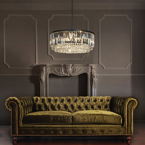 Modern Glam Matte Black Round Chandelier with Clear Crystal