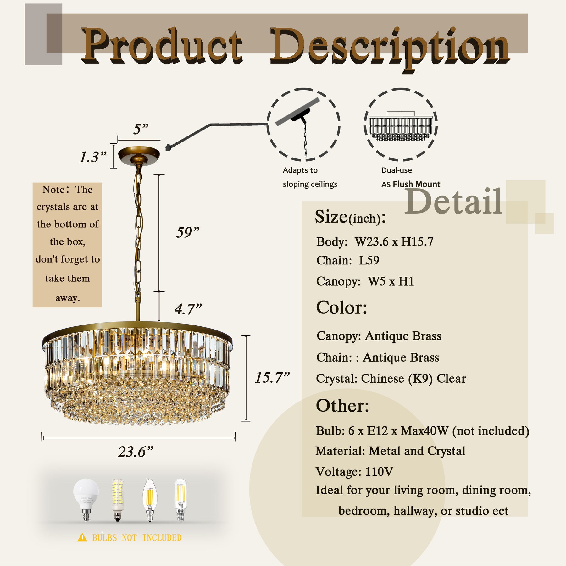 OpenBox 5 Lights 24" Traditional Gold Chandelier With Clear Crystal Accents