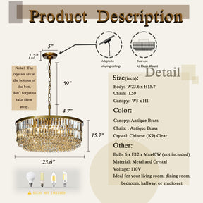 OpenBox 5 Lights 24" Traditional Gold Chandelier With Clear Crystal Accents