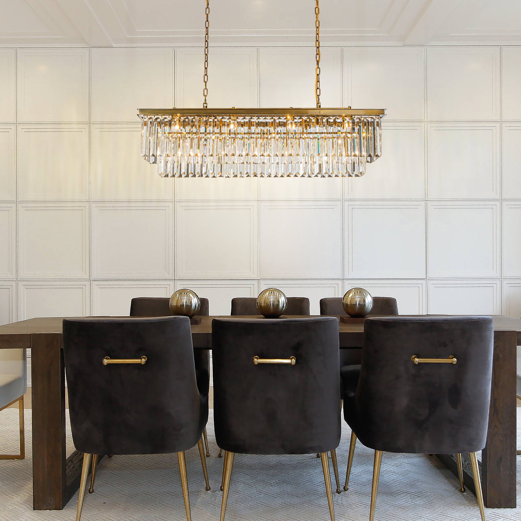 OpenBox 12-Light Modern Gold Fringe Crystal Chandelier for Dining Room with Crystal Accents