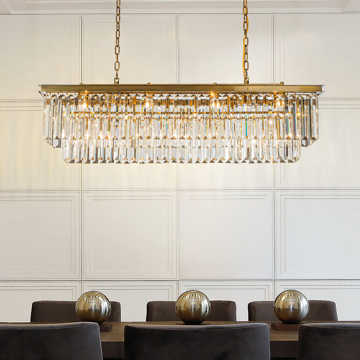 OpenBox 12-Light Modern Gold Fringe Crystal Chandelier for Dining Room with Crystal Accents