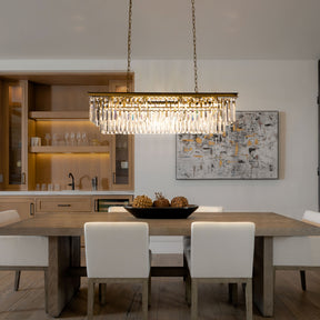 OpenBox 12-Light Modern Gold Fringe Crystal Chandelier for Dining Room with Crystal Accents