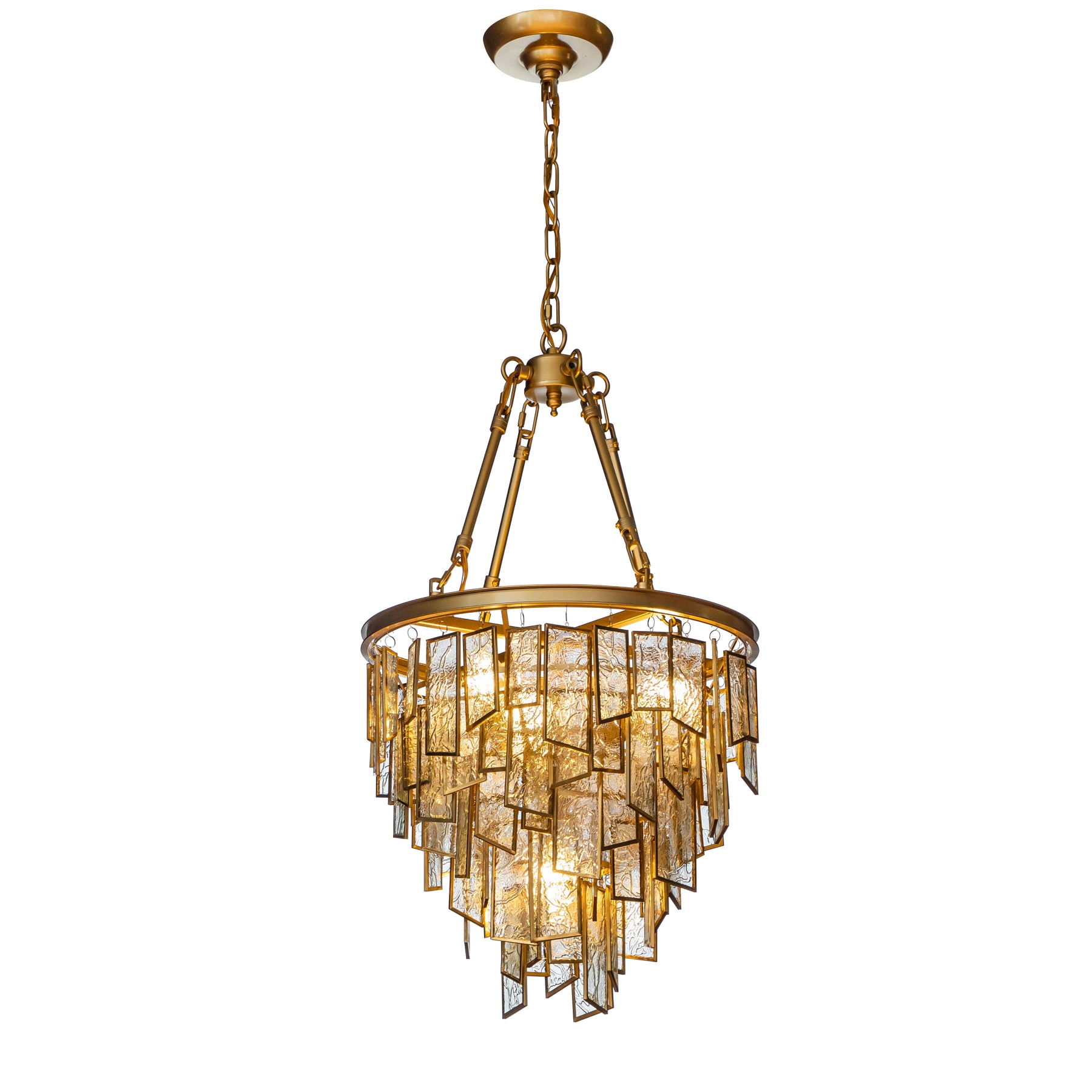 OPEN BOX- 16 in Glamor Painted Brass Tiered Chandelier With Water Glass Shade