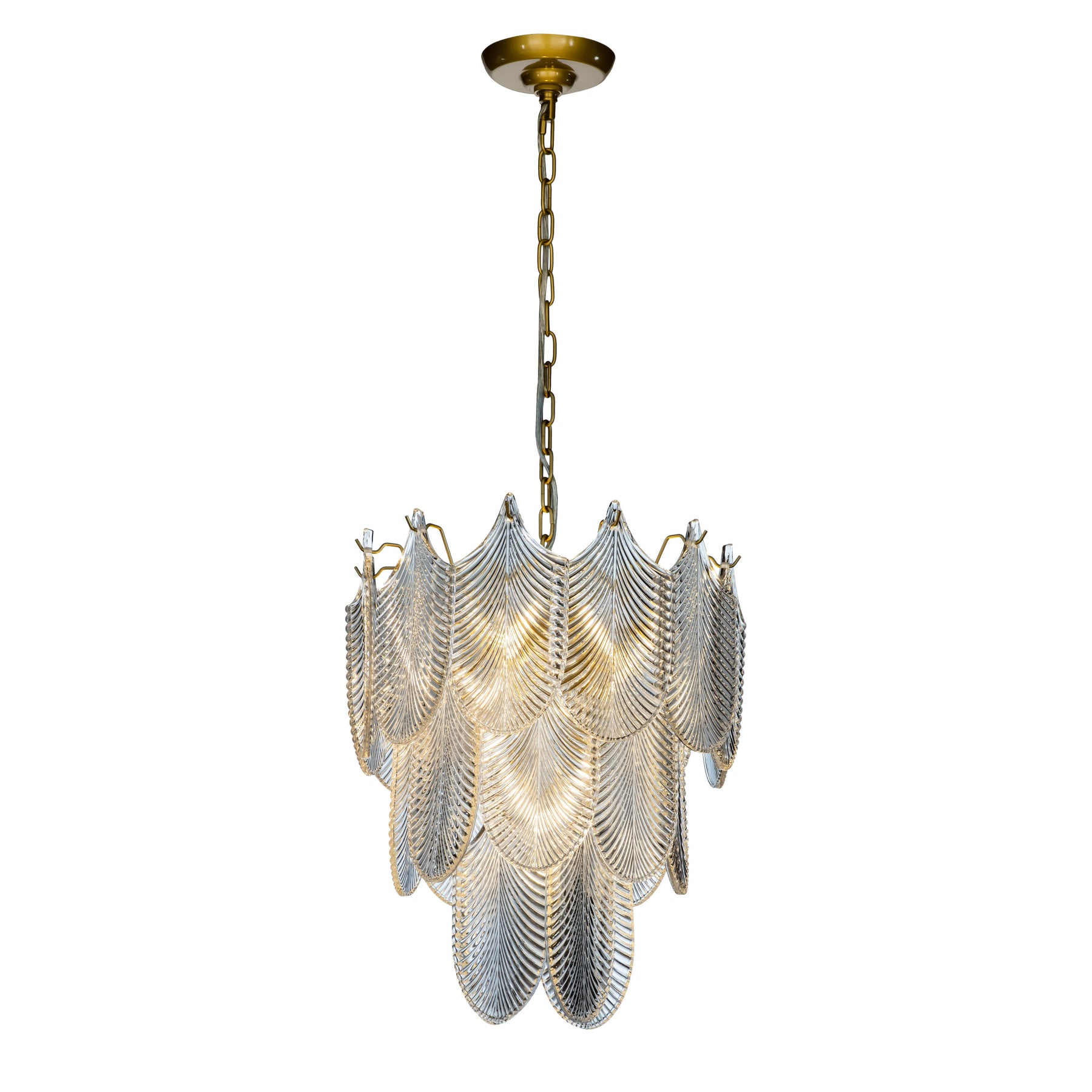 Open Box-Contemporary Brass Chandelier with Glass Accents