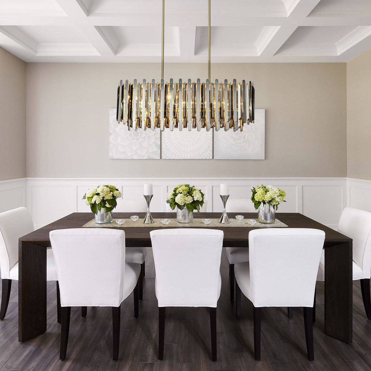 Luxury Stainless Steel Chandelier with Smoked Crystal Accents