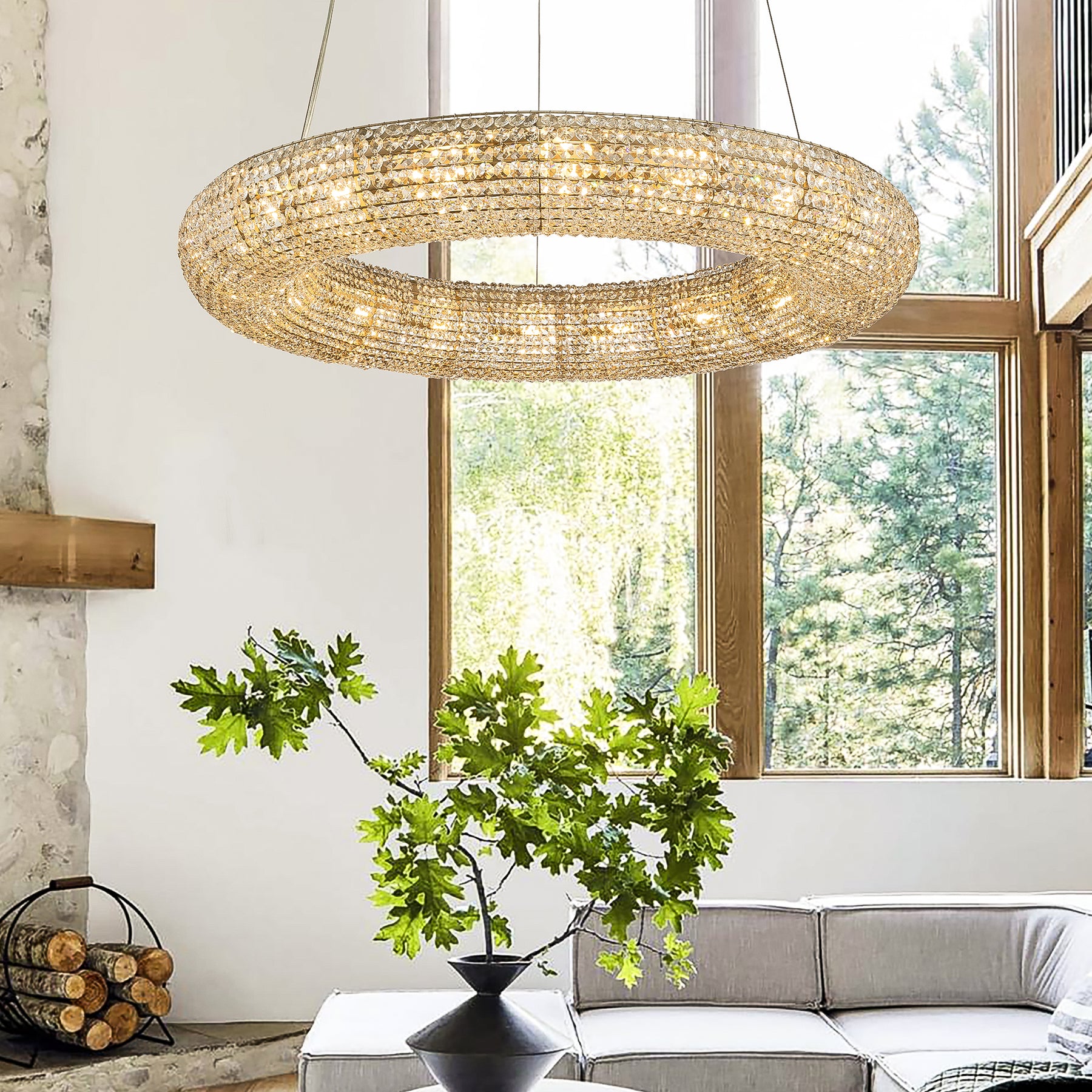 OpenBox 18-Light 41 inch Unique/Statement Soft Gold Wagon Wheel Chandelier With Crystal Beads Accents