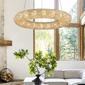 OpenBox 18-Light 41 inch Unique/Statement Soft Gold Wagon Wheel Chandelier With Crystal Beads Accents