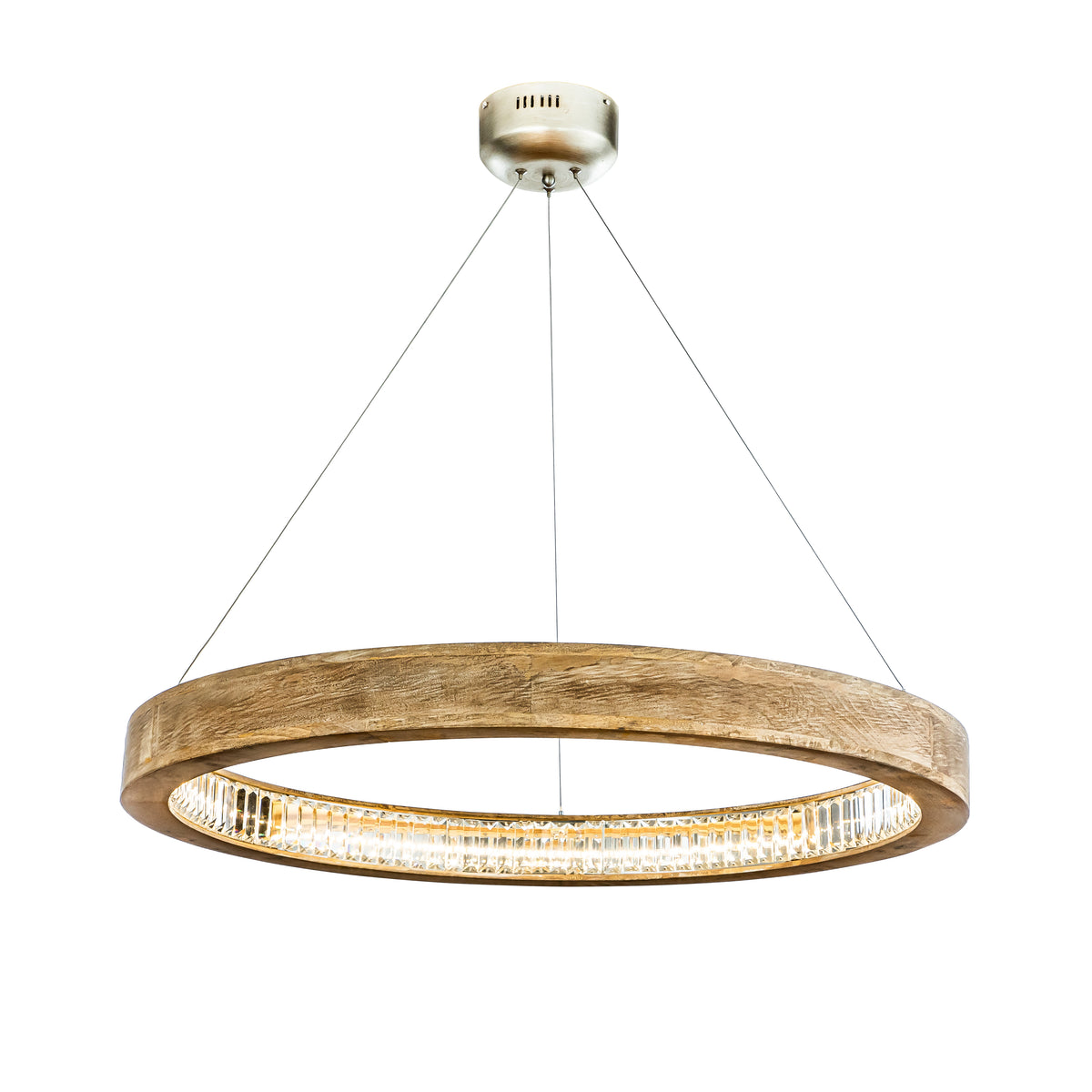 OpenBox Interior Decor Farmhouse LED Wood Wagon Wheel Chandelier with Crystal Accent