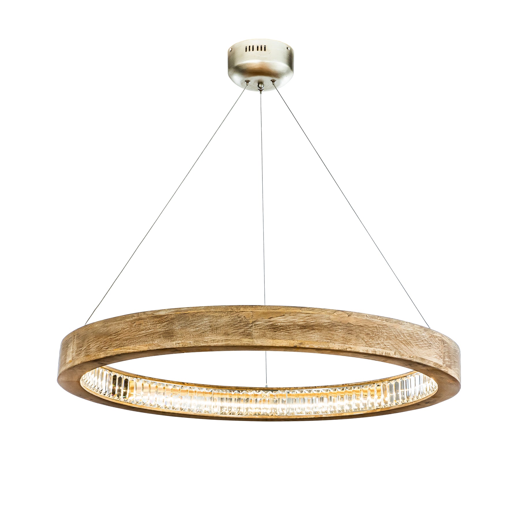 OpenBox Interior Decor Farmhouse LED Wood Wagon Wheel Chandelier with Crystal Accent