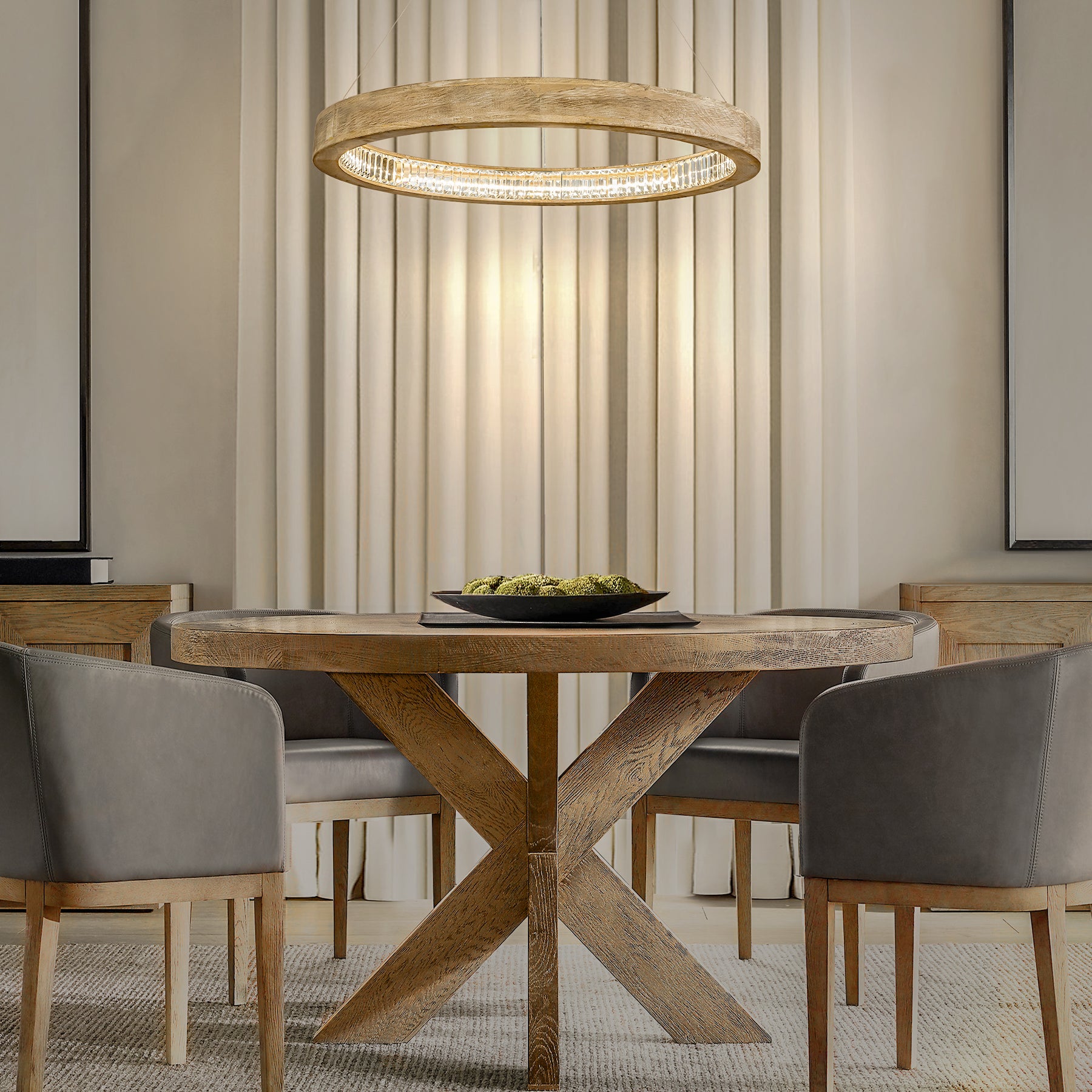 OpenBox Interior Decor Farmhouse LED Wood Wagon Wheel Chandelier with Crystal Accent