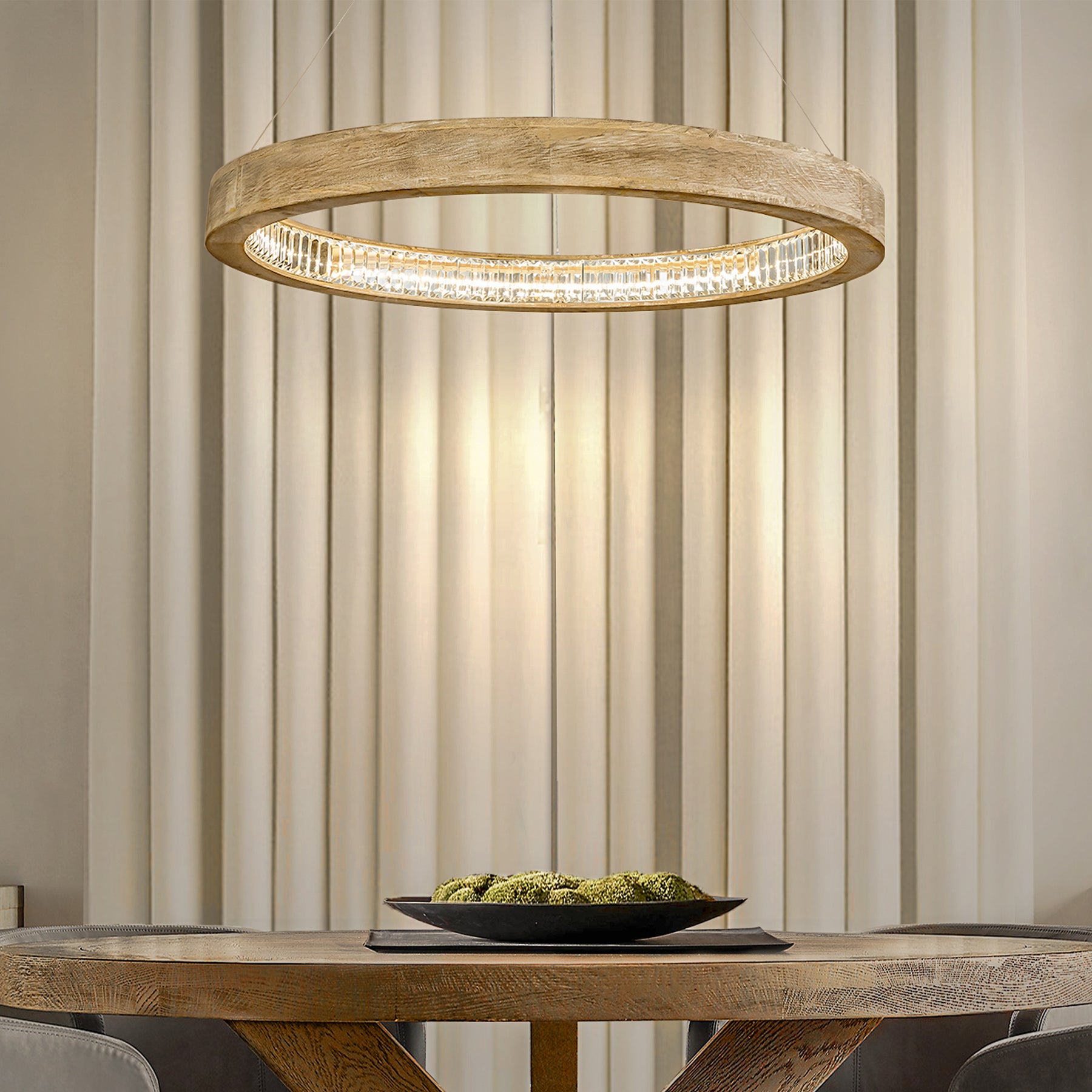 OpenBox Interior Decor Farmhouse LED Wood Wagon Wheel Chandelier with Crystal Accent