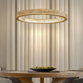 OpenBox Interior Decor Farmhouse LED Wood Wagon Wheel Chandelier with Crystal Accent