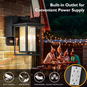 Dusk-to-Dawn Outdoor Wall Lantern with GFCI Outlets