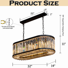 Modern Rectangular Crystal Chandelier in Matte Black