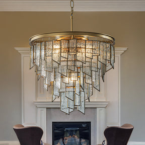 Modern 6-Light 18in. Painted Brass Luxury Water Ripple Glass Chandelier for Living Room