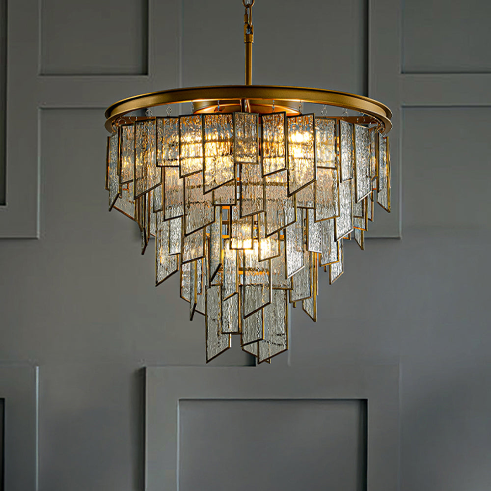 OpenBox Modern 6-Light 18in. Painted Brass Luxury Water Ripple Glass Chandelier for Living Room