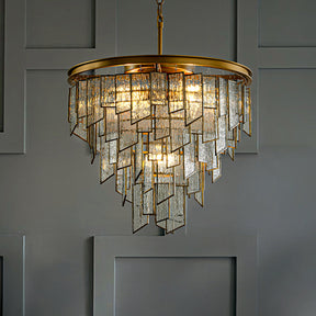 OpenBox Modern 6-Light 18in. Painted Brass Luxury Water Ripple Glass Chandelier for Living Room