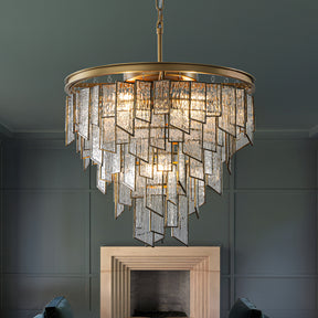 Modern 6-Light 18in. Painted Brass Luxury Water Ripple Glass Chandelier for Living Room