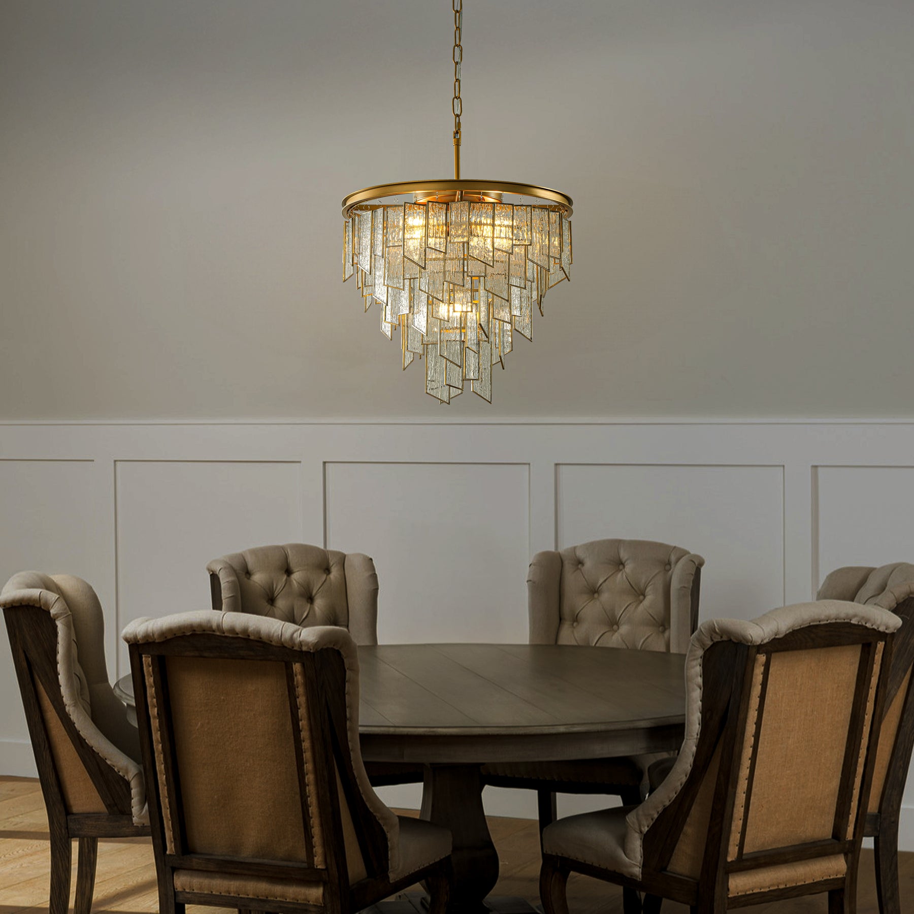 OpenBox Modern 6-Light 18in. Painted Brass Luxury Water Ripple Glass Chandelier for Living Room