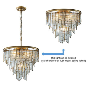 Modern 6-Light 18in. Painted Brass Luxury Water Ripple Glass Chandelier for Living Room