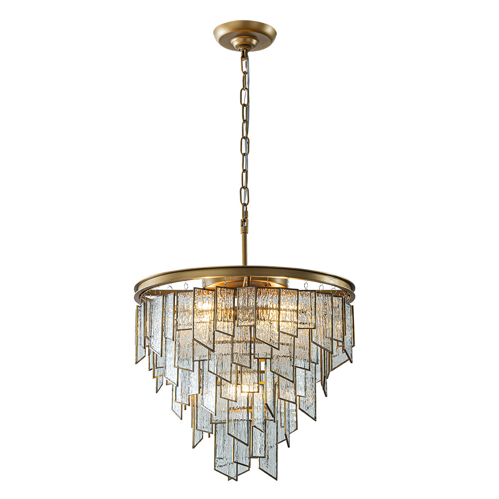 OpenBox Modern 6-Light 18in. Painted Brass Luxury Water Ripple Glass Chandelier for Living Room