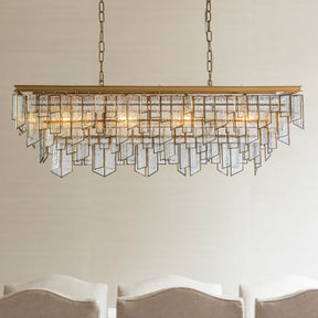 4-Light Mid-Century Modern Matte Gold Water Glass Fringe Chandelier for Dining Room