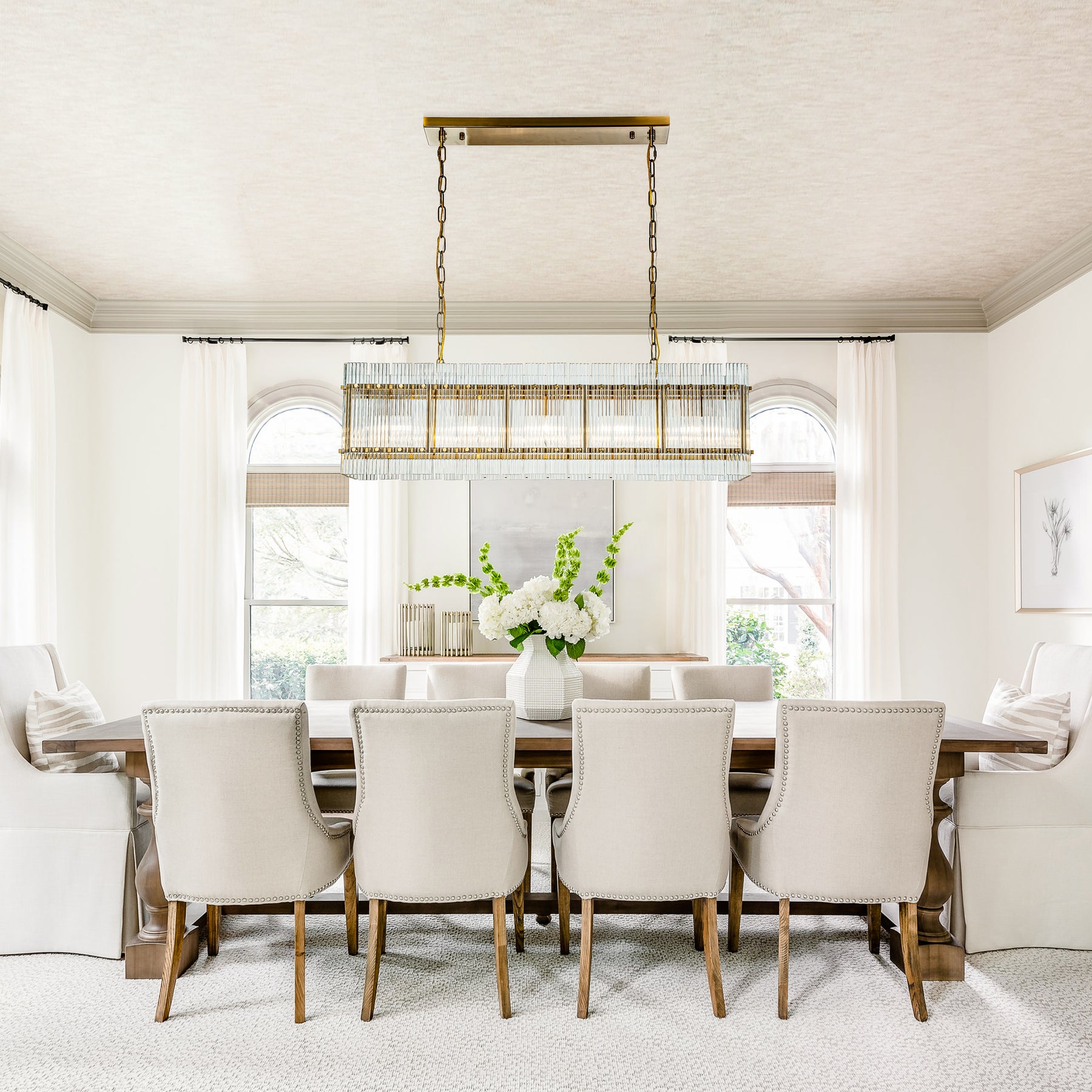 OpenBox 38'' 5-Light Modern Antique Gold Rectangular Dining Chandelier With Fluted Glass Panel Shade