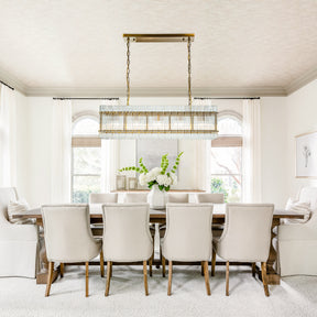 OpenBox 38'' 5-Light Modern Antique Gold Rectangular Dining Chandelier With Fluted Glass Panel Shade