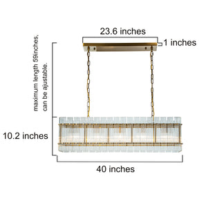 Modern Rectangular Chandelier With Fluted Glass Panel Shade