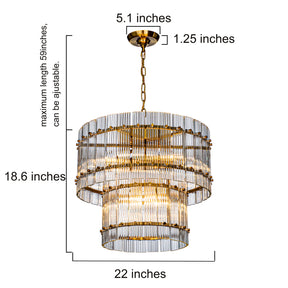 Modern Antique Gold Two-Tiered Glass Chandelier