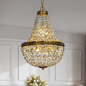 4-Light Vintage Crystal Basket Chandelier French Country Decor in Antique Gold