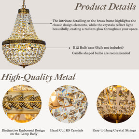 4-Light Vintage Crystal Basket Chandelier French Country Decor in Antique Gold