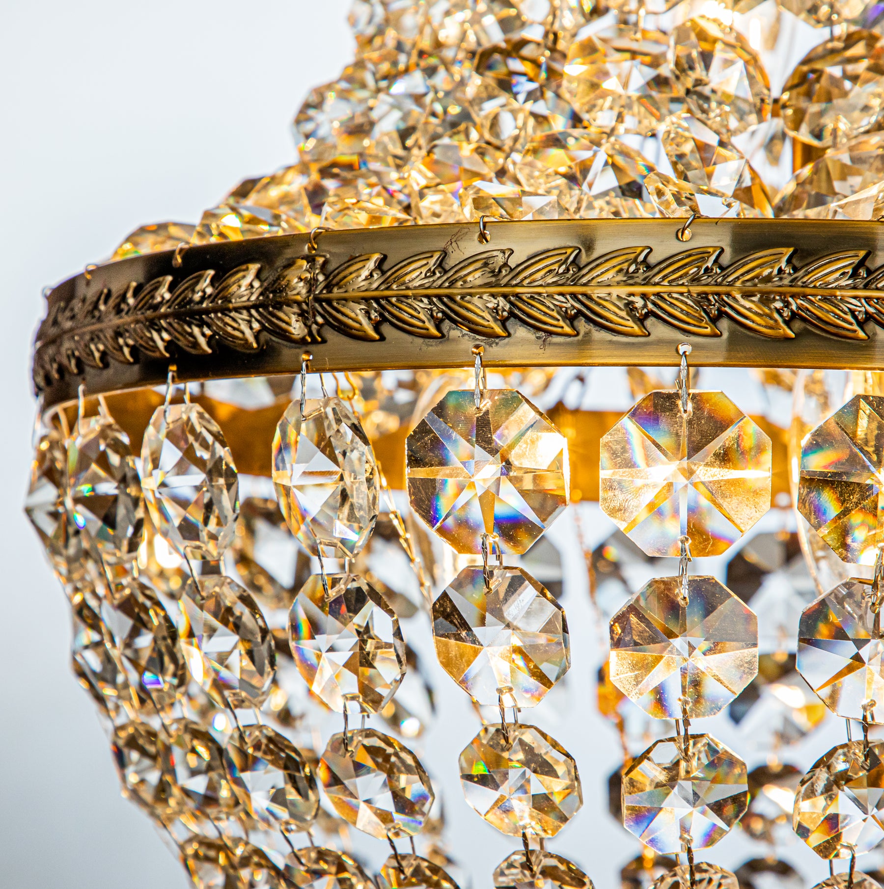 4-Light Vintage Crystal Basket Chandelier French Country Decor in Antique Gold