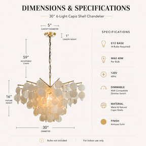 OpenBox 6-Light 29.5" Glam Coastal Capiz Tiered Chandelier With Seashell Accents