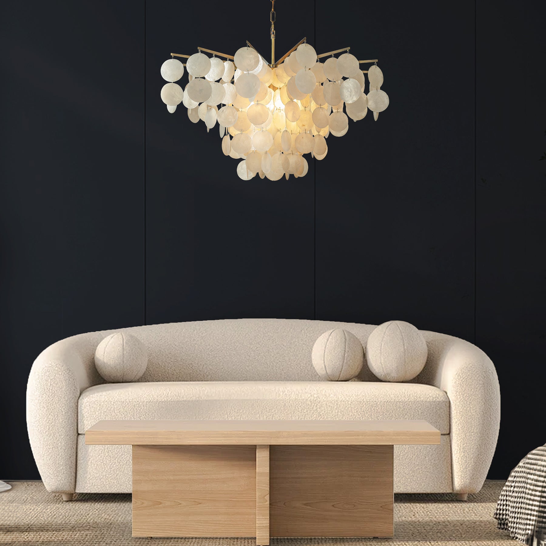 OpenBox 6-Light 29.5" Glam Coastal Capiz Tiered Chandelier With Seashell Accents