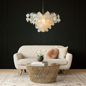 Cone Shape Coastal Capiz Shells Chandelier in Antique Gold