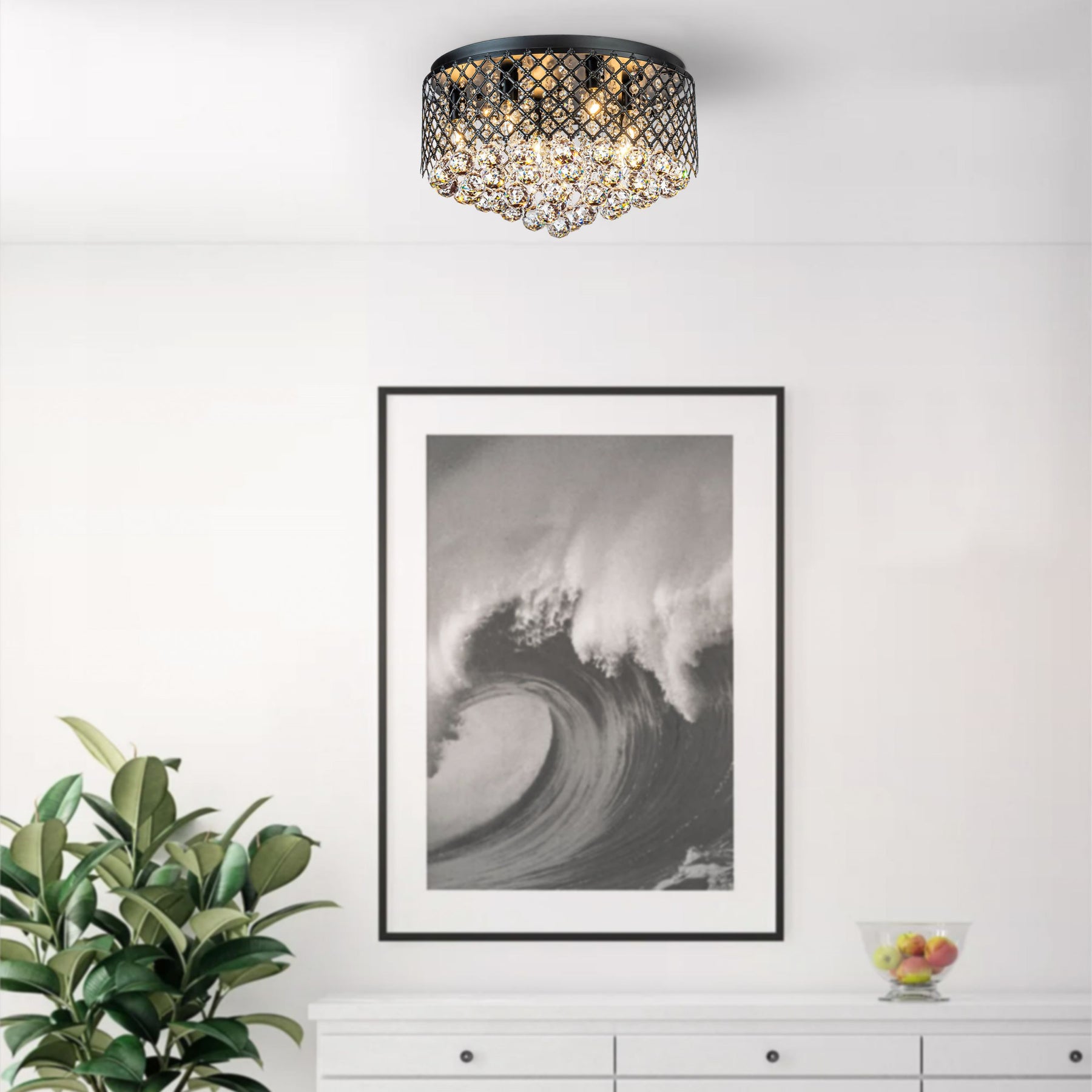 Matte Black Crystal Lattice Flush Mount Ceiling Light