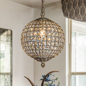 OpenBox 1-Light 12" Retro Antique Gold Crystal Globe Chandelier With Crystal Accents