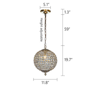 OpenBox 1-Light 12" Retro Antique Gold Crystal Globe Chandelier With Crystal Accents