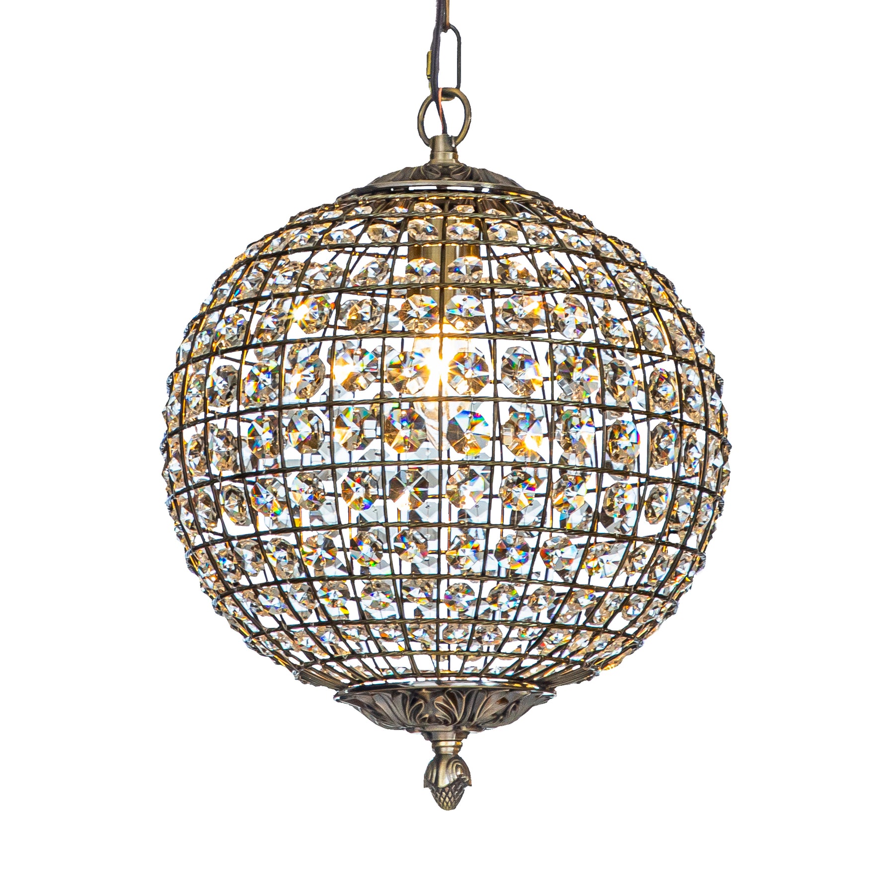 OpenBox 1-Light 12" Retro Antique Gold Crystal Globe Chandelier With Crystal Accents