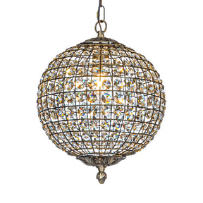 OpenBox 1-Light 12" Retro Antique Gold Crystal Globe Chandelier With Crystal Accents