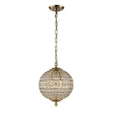 2-Light W12 in. Warm Brass Globe Chandelier Small Crystal Vintage Chandelier Cage-Style Shade Pendant Light for Kitchen Island Sphere Chandelier for Bedoom