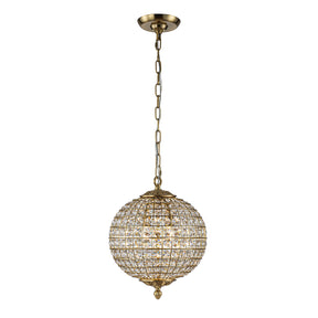 2-Light W12 in. Warm Brass Globe Chandelier Small Crystal Vintage Chandelier Cage-Style Shade Pendant Light for Kitchen Island Sphere Chandelier for Bedoom