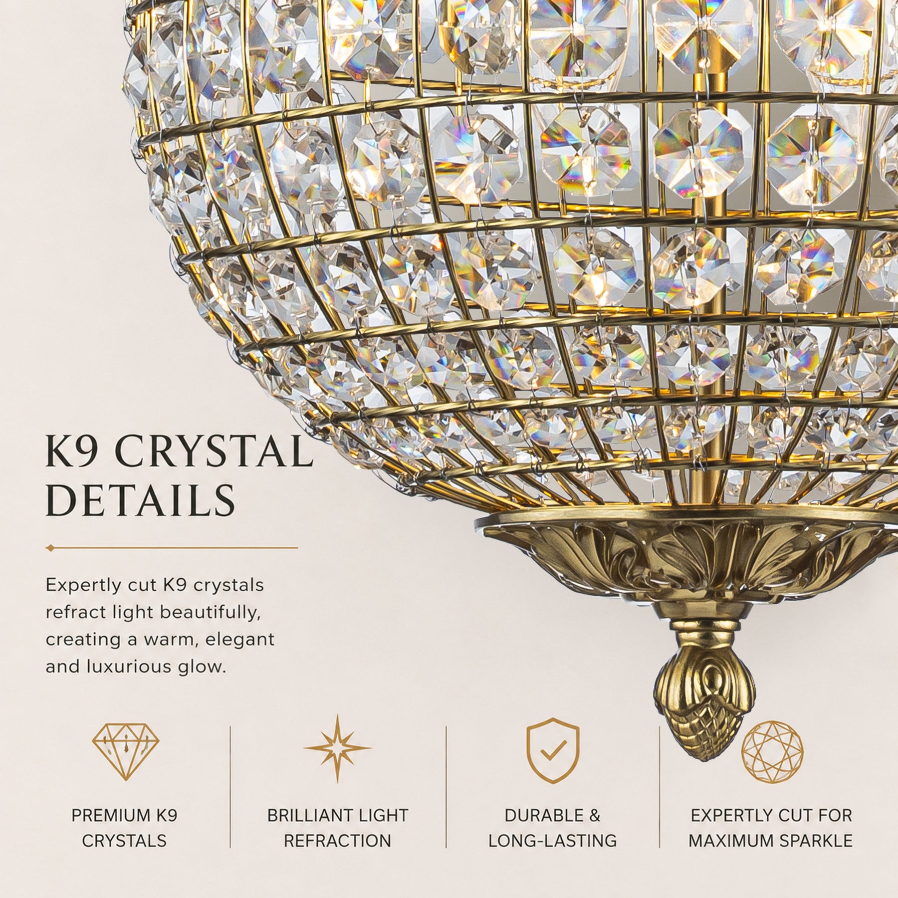 2-Light W12 in. Warm Brass Globe Chandelier Small Crystal Vintage Chandelier Cage-Style Shade Pendant Light for Kitchen Island Sphere Chandelier for Bedoom